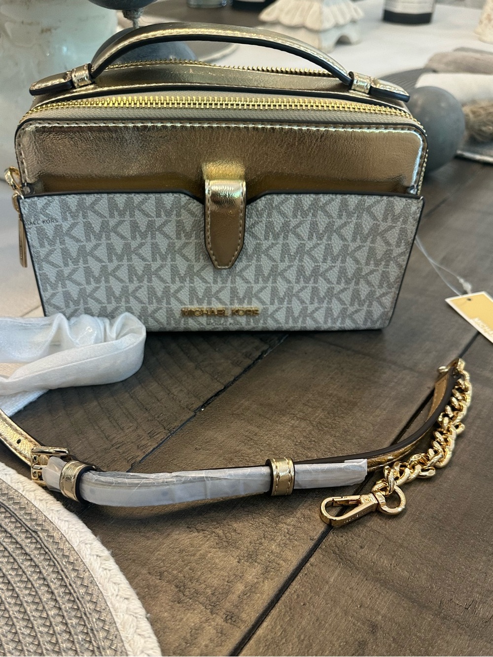 Authentic Michael Kors MK gold small crossbody bag! New with tags!
